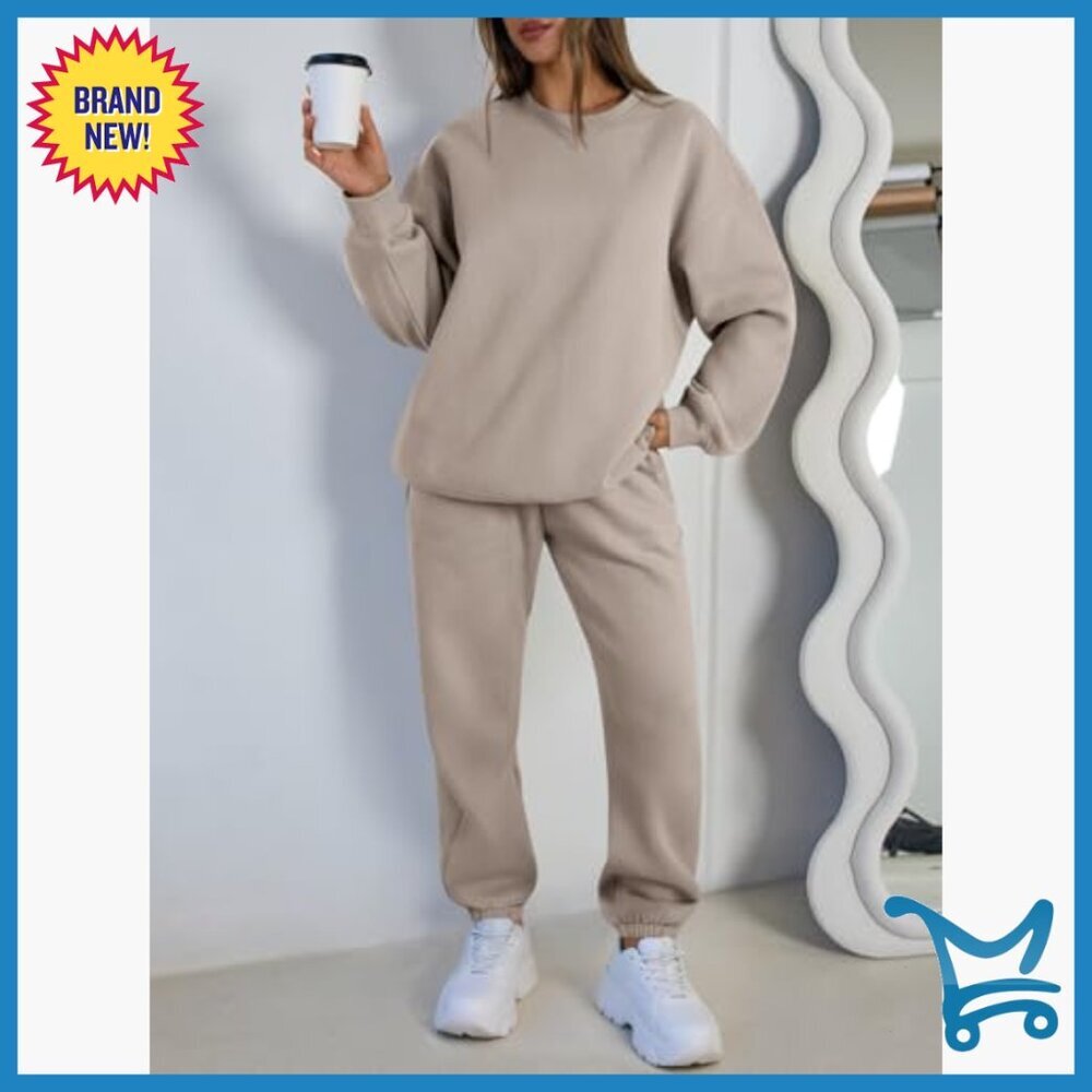 Oversized Crewneck Sweatshirt Set with Joggers, 50% Cotton 50% Polyester - Picture 6 of 7